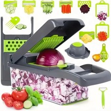 Coupe Légumes Multifonction 12 en 1 Mandoline Cuisine Inox Râpe Hachoir Légumes