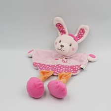 Doudou plat lapin rose orange
