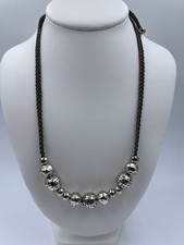 COLLIER FANTAISIE SCOOTER PERLES METAL MARTELEES LIEN MARRON 66 GRAMMES W43