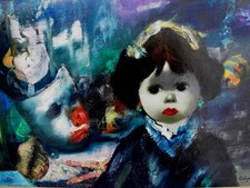 CALOGERO Jean (1922-2001)Né en Sicile Huile ST ancienne "Enfant au masque"1949-5