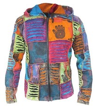 Hippie Boho Hommes Côtelé Patch Coton Lutin Capuche Imprimé Découpé Coupe Rasoir