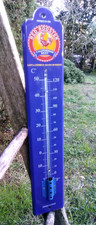 ANCIEN THERMOMETRE EMAILLE PUB 50 cm émail bleu COQ Red Rooster MADE IN FRANCE