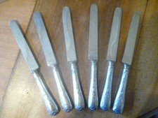 6 couteaux Christofle , modéle Marly , métal argenté , lame inox , monogrammés