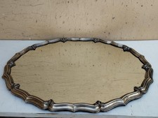 Ancien Plateau Miroir En Argent Titre 800 À Contour Ondulé Sculpté