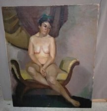 Tableau Ancien Huile Portrait Femme Nu féminin Impressionniste XXème