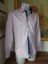 CHEMISE habillée coton mauve boutons et revers bleu IZAC taille S/2 37/38 SLIM
