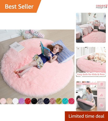 Fluffy round rug 4ft polyester - rug,