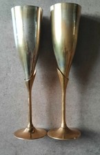 Lot de 2 flûtes à Champagne vintage antique anciennes en métal argenté / laiton