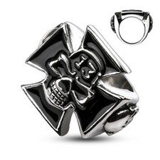 Bague Skull En Acier Inoxydable 316L Croix De Fer 13 Metal Biker