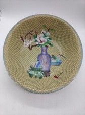 GRAND SALADIER / COUPE AU VASE DE FLEUR FRUIT CRAYON EN LAITON CLOISONNÉ CHINE