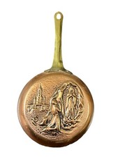 ANCIENNE POÊLE CUIVRE STATUE GROTTE  LOURDES NOTRE DAME VIERGE MARIE A L ENFANT