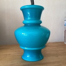 Suspension Opaline Bleu Turquoise Blanc Bicolore 1970 Vintage 