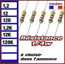 résistance 1/4w  (0,25w ) 1,2 # 12 # 120 # 1K2 # 12K # 120K  ohms 