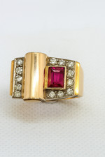 BAGUE TANK ART DECO  EN OR JAUNE  AVEC DIAMANTS  TAILLE  52