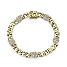 14K or Jaune Diamant Maillon Cubain Bracelet Gourmette Femmes Coupe Ronde Pierre