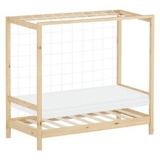Lit enfant but de football handball avec matelas sommier bois naturel 70x140 cm