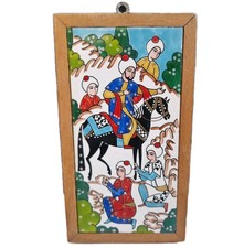 Ancien Carreau De Faïence Peint Encadré Turc ? Persan ? Céramique Collection 