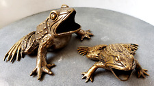 GRENOUILLES décor JARDIN ou MAISON métal cuivré GRAND MODELE  largeur 24,5 cm