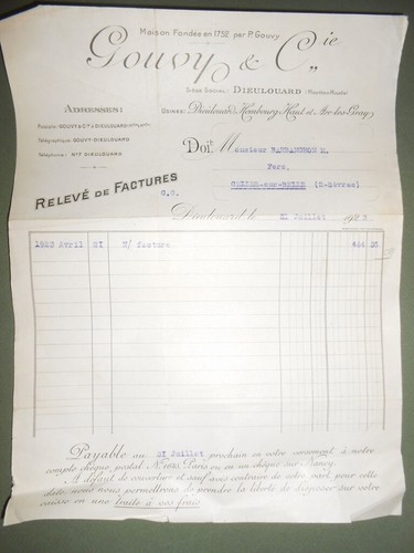 Ancienne facture gouvy - ancienne,