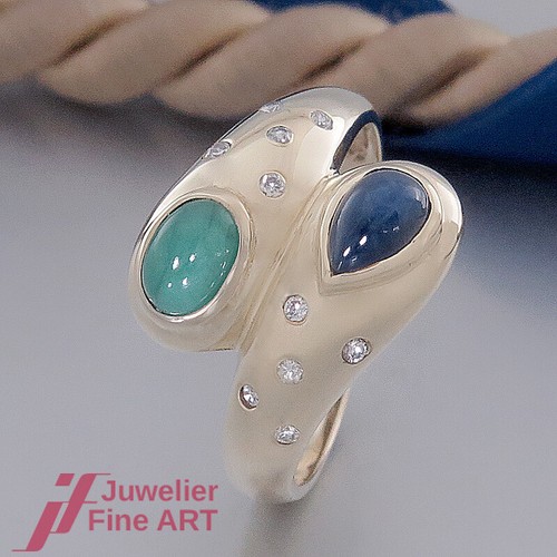 Bague émeraude 1 saphir - 1,