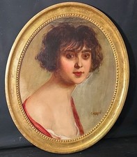 Tableau huile portrait dame années Folles signé Gabriel HERVE(1868-?)