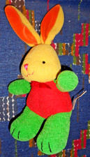 ST3/ DOUDOU PELUCHE VINTAGE LAPIN NICOTOY VERT ROUGE JAUNE ORANGE NOEUD  TTBE