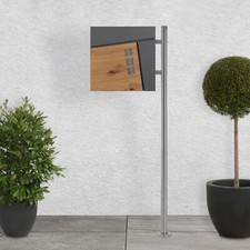 Boîte aux lettres anthracite / aspect bois avec support argenté acier inoxydable