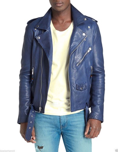 Veste cuir bleue - bleue, homme