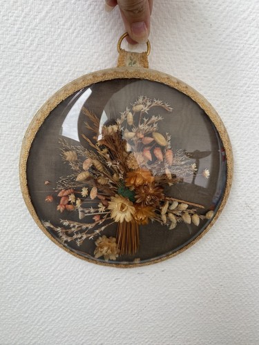Ancien cadre rond verre bombe - verre,