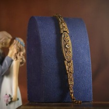 Bracelet Doré Antique Art Deco Ovale CZ Blanc Vintage 1920 Style Mariage SC11