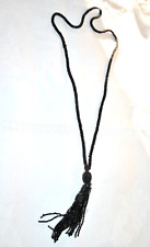 Collier sautoir ancien en Jais pompon - pierre noir CHARLESTON Art Déco 1920-30
