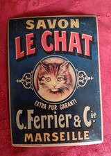 plaque tole métal carte postale savon le chat  20cm x 14.5cm cartexpo