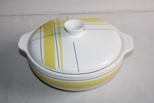 Soupière en faïence Salins France, décor Montréal jaune, torchon