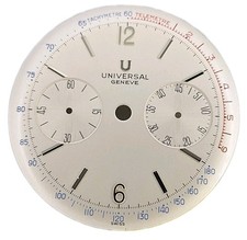 Universal Genève Uni-Compax Rare Original Vintage Dial Good condition NOS silver