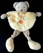 *. DOUDOU PLAT ARRONDI TEX CARREFOUR OURS JAUNE BEIGE MARRON FLEUR NEUF*