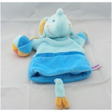 Doudou marionnette éléphant bleu orange balle POMMETTE - 5225