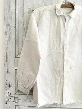 Rare antique French SHORT man front bib WORK WEAR COTTON pintucks SHIRT  c1880