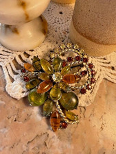 Exquisite - broche florale ancienne agate cristal multicolore argenté celtique