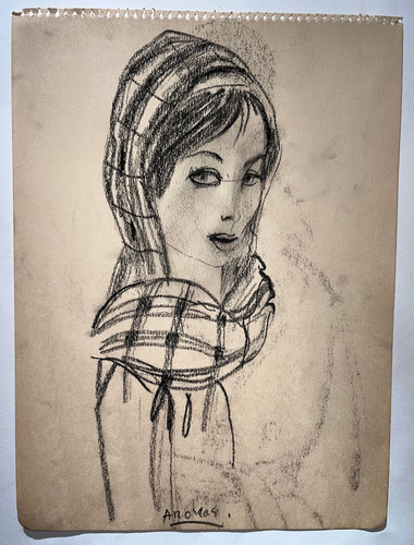 Foulard portrait femme - foulard, dessin