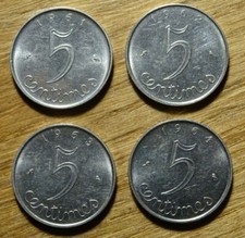 Série 4 pièces de 5 centimes Épi, France, 1961,1962,1963,1964 / Etat SUP