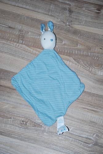 Doudou lapin plat bleu - , rayé