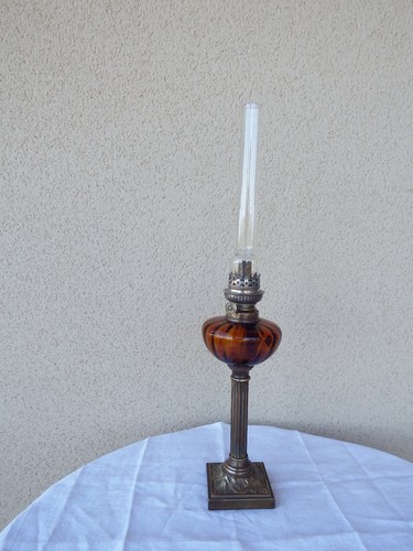Lampe pétrole pied - pétrole, laiton