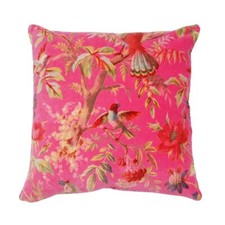 Coussin Velours Housse Oreiller Ethnique Indien Handmade Rose Oiseau Imprimé
