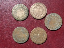 Lot de 5 pièces de 5 centimes Dupré, An 5 et 8 A, AA et BB