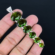 Pendentif solitaire péridot pierre précieuse fait main cadeau argent sterling...