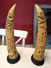 Sculpture Ancienne Corne Éléphant En Résine