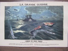 GRAVURE 1914 LA GRANDE GUERRE HONNEUR MARINS FRANÇAIS TORPILLEUR LE MOUSQUET 