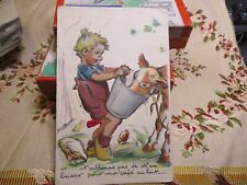 cpa germaine bouret  decoupis relief nourrir le veau