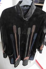 Neuf - Manteau femme cuir et daim noir appliques bleu marron doré vert T40-42