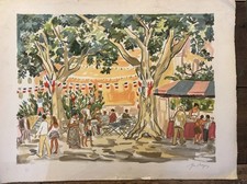 LITHOGRAPHIE YVES BRAYER.VILLAGE PROVENÇAL.14 JUILLET.EPREUVE D’ARTISTE.